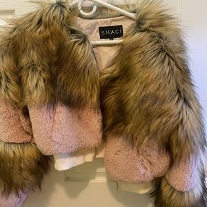 Beige and Pink Shaci  Faux Fur